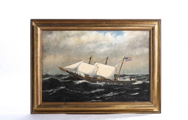 Oil on canvas laid to paper board painting by William Stubbs (1842-1909), titled Galdem.