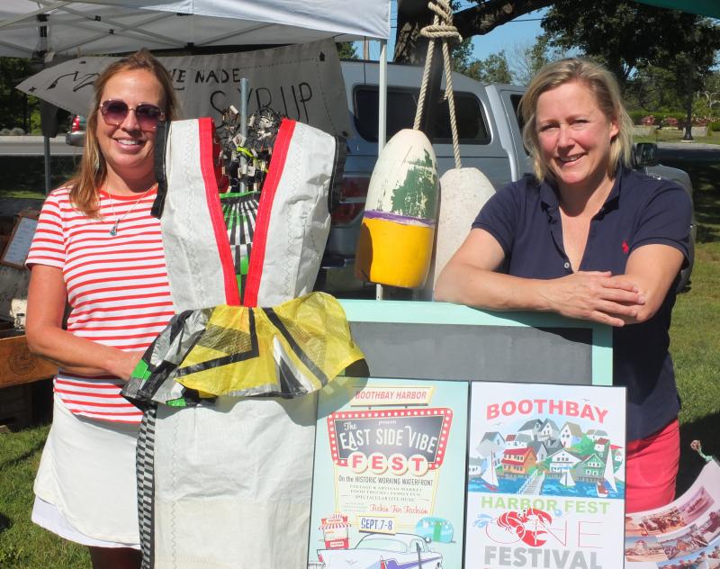 At the Boothbay Farmers’ Market Sept. 5. Lorie Reynolds, left, and Dana Paolillo promote Boothbay Harbor Fest’s last weekend. BILL PEARSON/Boothbay Register