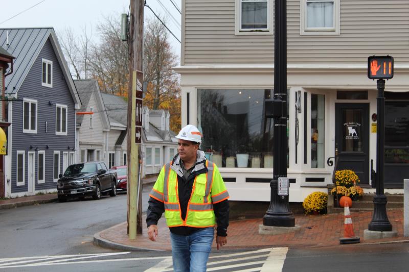 MDOT Project Manager Ernie Martin crosses. GINA HAMILTON/Wiscasset Newspaper