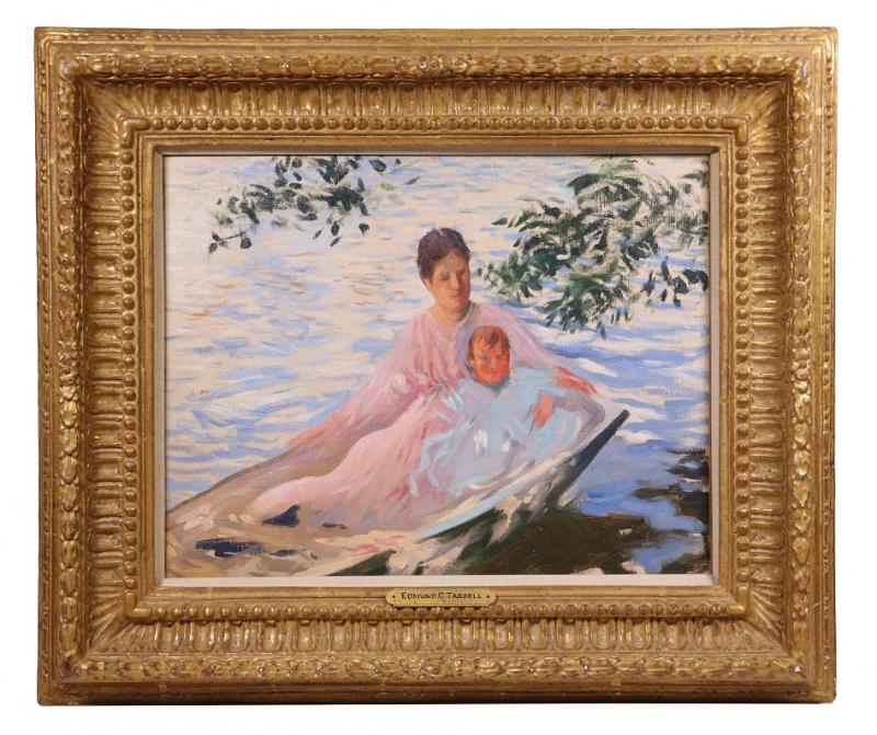 Edmund Charles Tarbell (MA/NH, 1862-1938) painting titled “Mother and Child in a Boat.” Courtesy of Carol Achterhof