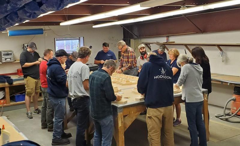 Employees of Hodgdon Tenders and Hodgdon Yacht Services start work on their Toys for Tots. Courtesy of Diane Hammond
