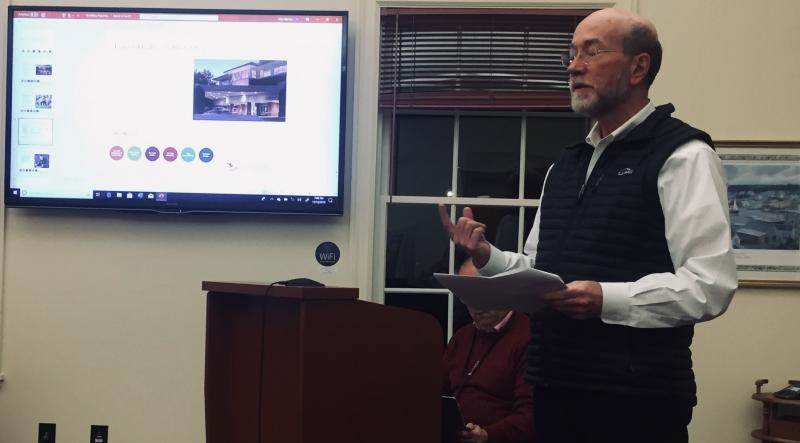 LincolnHealth President Jim Donovan updates Boothbay selectmen Nov. 13 about the hospital’s annual efforts in providing health care. BILL PEARSON/Boothbay Register