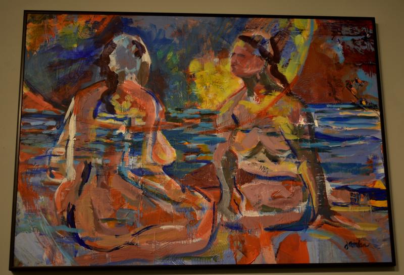 “Body Becalmed, Hair Askew” – an oil by M. Jone Rosenfield. M. Jone Rosenfield