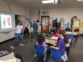 Seventh graders Paige Botts, Lily Nein and Spencer Pottle perform “Oh the Thinks You Can Think." Courtesy photo