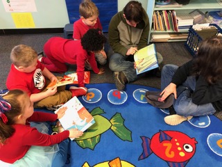 Kindergarten and eighth grade reading buddies. Courtesy photo