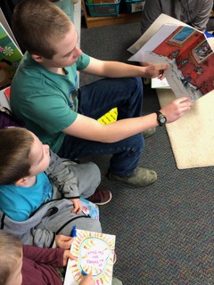 Kindergarten and eighth grade reading buddies. Courtesy photo