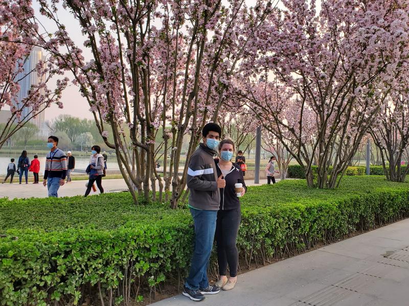 Caroline Appel Remley and Kievan Appel Jones enjoying the cherry blossoms in China. Courtesy photo
