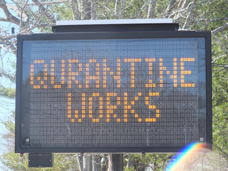 Boothbay, Newcastle and Jefferson all have county signs urging people to abide by Gov. Janet Mills’ stay at home proclamation. BILL PEARSON/Boothbay Register