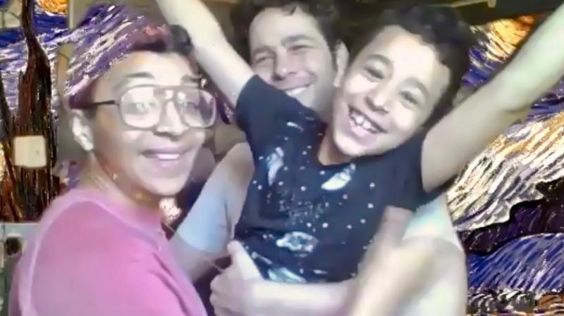 As seen onscreen, Art Mayers’ daughter-in-law Mya, Mayers’ son, Lincoln Academy graduate Noah, and the couple’s son Sal are in social isolation in Brooklyn, New York. ART MAYERS/Wiscasset Newspaper