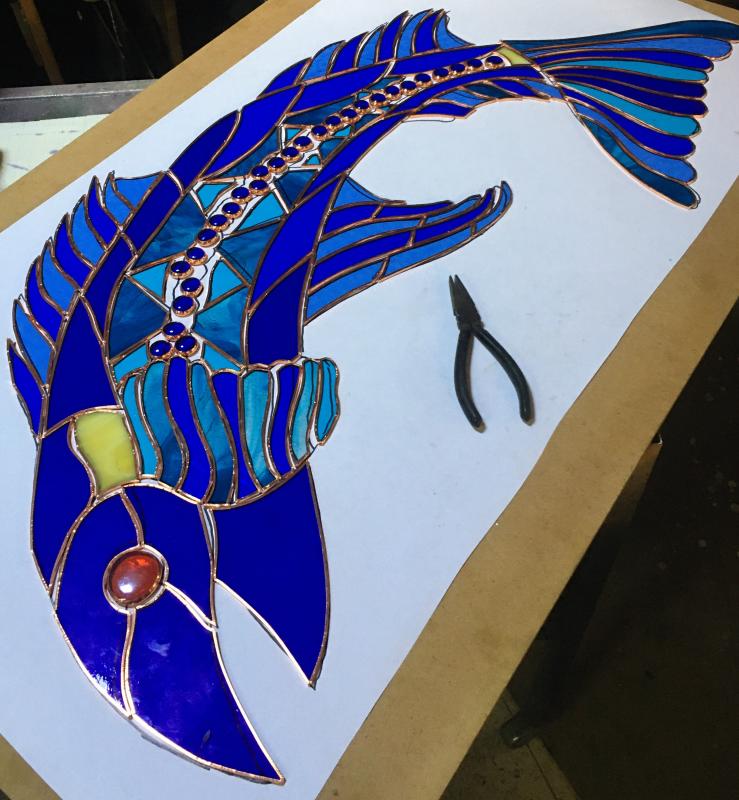 Fish commission in progress. Richard Macdonald, Macdonald Stained Glass. Courtesy of Richard Macdonald Richard Macdonald, Macdonald Stained Glass Ltd