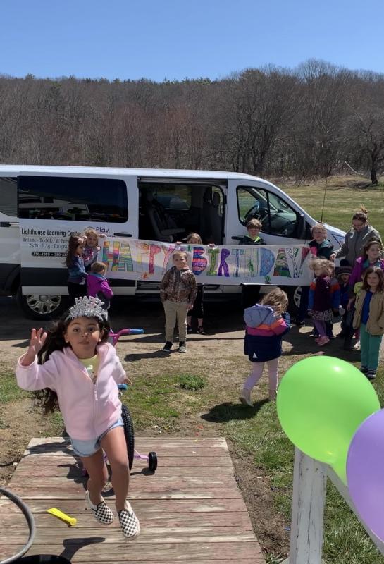 The Lighthouse Learning Center students and staff stop by to sing Happy Birthday and deliver cards and gifts to Kennedy. Courtesy of Breanna Davis