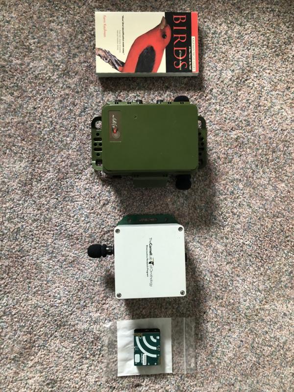 Three modern automated recording units, from largest to smallest: the Songmeter, the Swift, and the AudioMoth. Courtesy of Jeff Wells #bird-column, #Boothbay-Register, #Jeff-and-Allison-Wells, #birds, #Maine, #ARU
