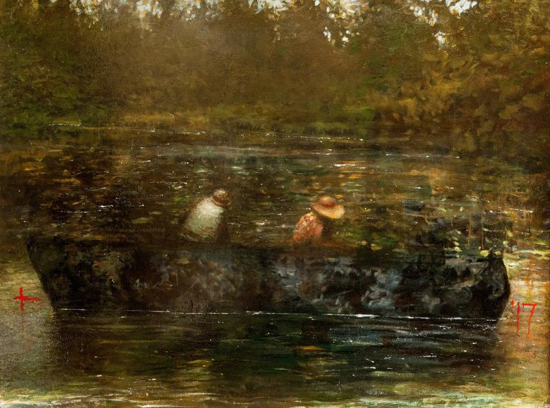 “”Father and Child”” is one of the 40 oil paintings by the late New York artist Charles Kolnik on exhibition at the Sylvan Gallery Annex at 52 Water St., Wiscasset. Courtesy of the gallery Charles Kolnik