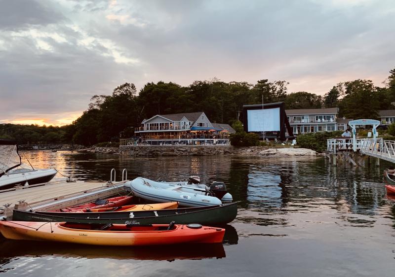 The pop-up screen first appeared at Linekin Bay Resort in Boothbay Harbor Aug. 27 to an audience of 24 boats- and people, of course! Erin Stodder photo