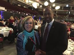 Dawn Gilbert poses with Ben Carson, a former GOP presidential candidate and later Secretary of Housing and Urban Development, at the 2016 Maine Republican State Convention. She was elected as a national delegate this spring for the second time, but is not attending the Charlotte convention due to the COVID-19 pandemic. File photo