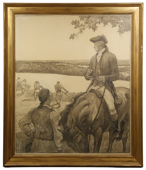 This charcoal drawing by N.C. Wyeth, “First Farmer of the Land,” brought $105,300 in the Thomaston Place Auction Galleries’ summer auction. Courtesy of Carol Achterhof N.C. Wyeth