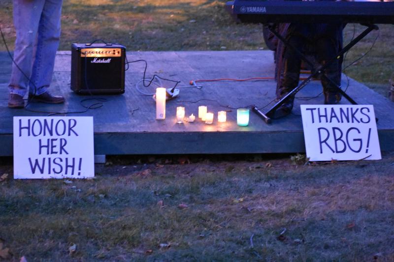 Homemade signs at the Wiscasset vigil for Justice Ruth Bader Ginsburg. SARAH WHITFIELD/Wiscasset Newspaper