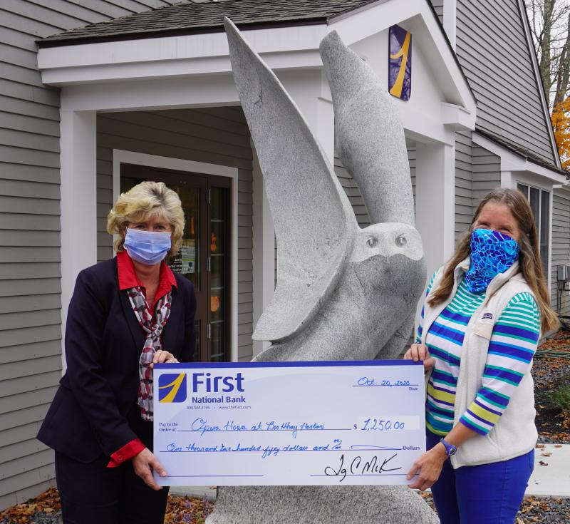 Opera House: First National Bank’s VP, Branch Manager, Brenda Blackman and Opera House, Executive Director, Cathy Sherrill presenting a $1,250 check from First National Bank. Courtesy photo