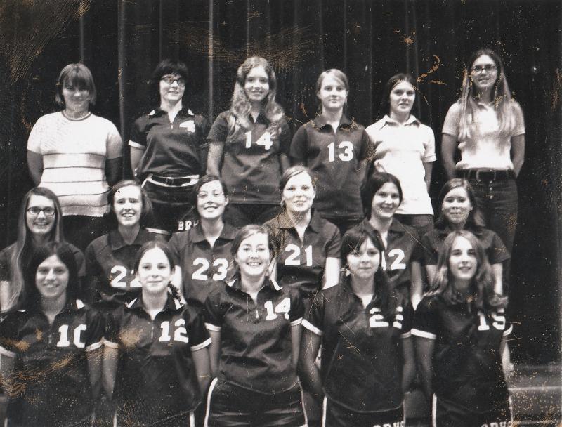 The 1971-72 Seahawk basketball varsity and junior varsity players. Laurie Reed, back row, second from left, scored 426 points during the season to lead the team. Boothbay Register file photo