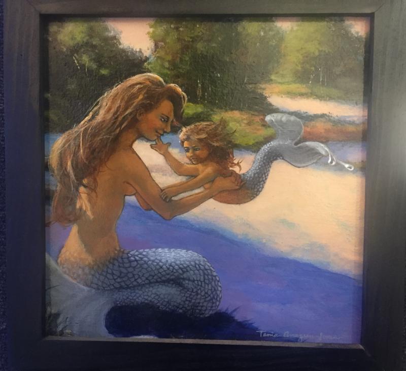 Tania Amazeen-Jones’ acrylic “Mermaid & Child” Tania Amazeen-Jones