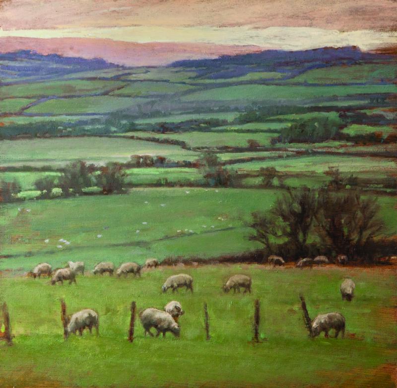 “Pastoral, Donegal,” - an oil on 12” x 12” wood - a scene Ann Scanlan immersed herself in during a 2019 trip to Ireland. Courtesy of the artist