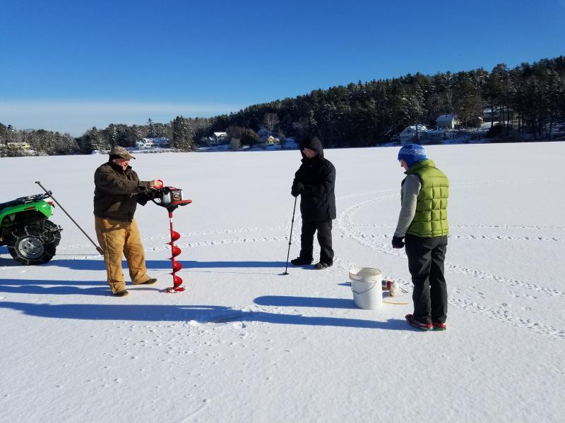 David McFarland, Jon Dunsford and Leslie Volpe prepare to take water samples Feb. 9, 2018. Merritt R. Blakeslee photo