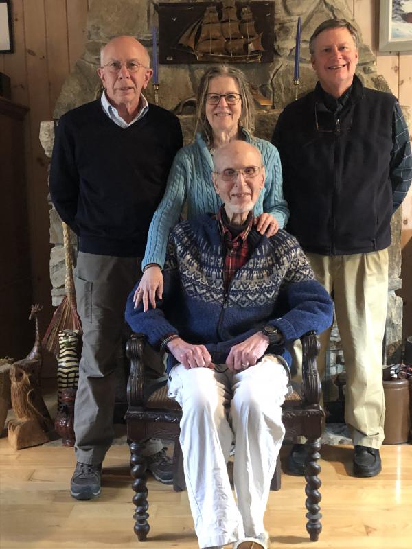 Otto and Fran Walter Foundation board members are smiling at the thought of a Peace Center training peacemakers in the most conflict-ridden place on earth: The Middle East. Seated is past president Frank Helman; standing left to right are the Rev. Kenneth Bradsell, Martha Peak Helman and Carl Griffin III. Courtesy photo