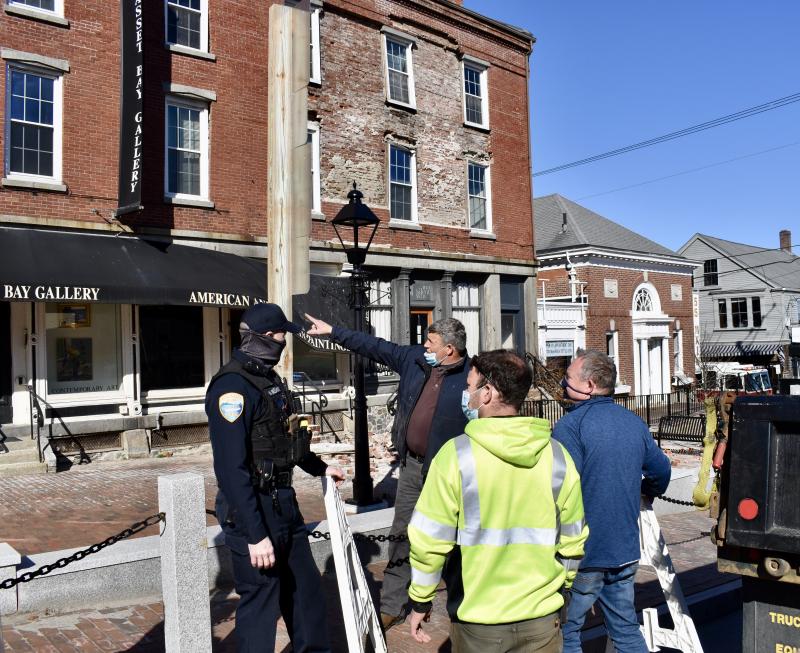 Wiscasset Public Works Director Ted Snowdon, center. Also pictured are Officer Nathan Willhoite and Earl Babcock. PHIL DI VECE/Wiscasset Newspaper