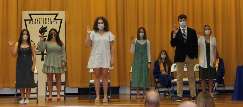Taking the National Honor Society oath are the new members at Boothbay Region High School. From left are Emerson Harris, Della Hahn, Jaelyn Crocker, Grace Campbell, Lucas Hardwick and Emily Echols. Paulette Carter photo