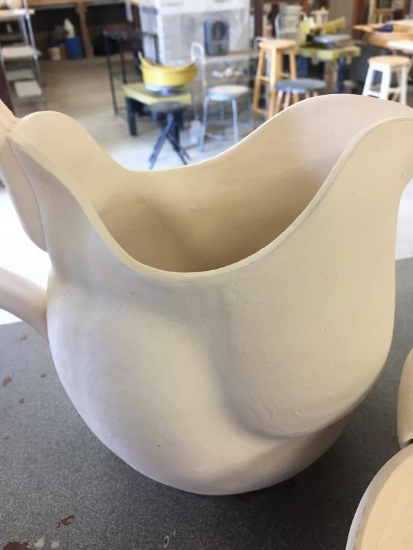 Close up of Clark Griffith’s current project with pitcher.