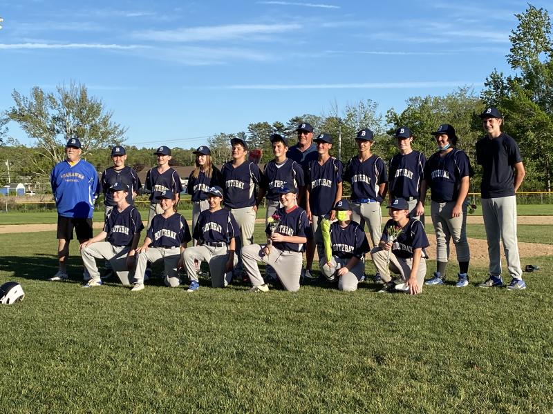 The Boothbay seventh and grade baseball team included Sam Markowitz, Maddox Cusumano, Owen Cotta, Aiden Sanborn, Liam Jacobs, Aidric Canada, Nick Heaberlin, Cleyton Splaine, Maddie Orchard, Trey Tibbetts, Paige Botts, Garrett Marshall, Cameron Lewis, Will Sieders, Abby Orchard and Sophie White. Courtesy of Shanon Cotta