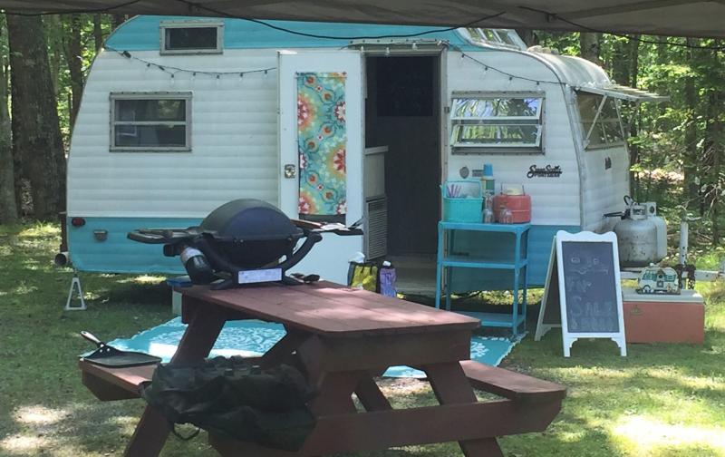 A camper offered for sale at the show. LISA KRISTOFF/Boothbay Register