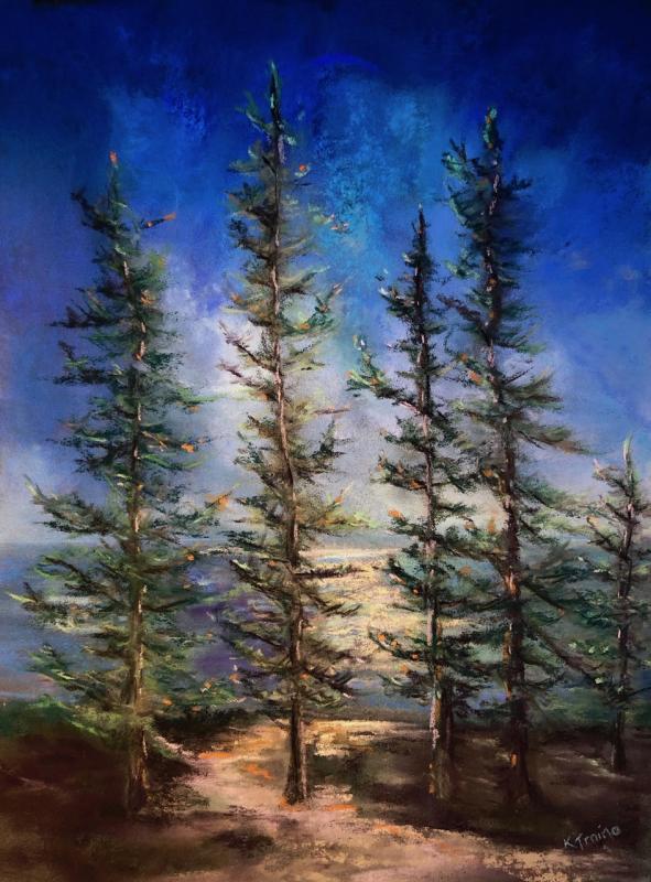 “Dancing Trees: Pemaquid” is among Kimberly Skillin Traina’s new work in the new show at Damariscotta River Grill. Courtesy image Kimberly Skillin Traina