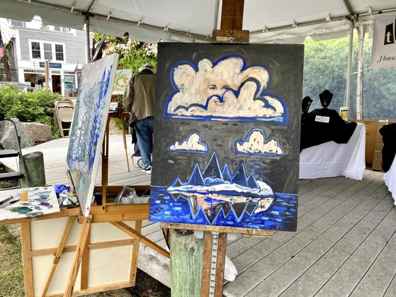 Seitzer uses an old portrait for his abstract painting. ISABELLE CURTIS//Boothbay Register