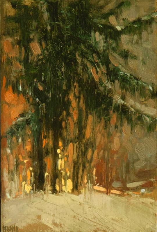 Crista Pisano’s “Winter Midnight Magic” - a 6” x 4” oil. Courtesy of Sylvan Gallery of Wiscasset. Courtesy of the venue Crista Pisano