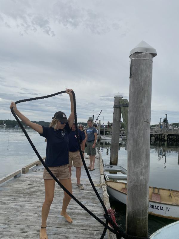 Sidney Anderson from Minnesota and the When and If helps dock it in Wiscasset. SUSAN JOHNS/Wiscasset Newspaper