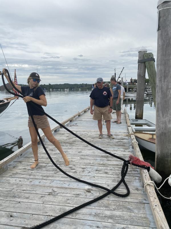 Sidney Anderson from Minnesota and When and If helps dock it in Wiscasset. SUSAN JOHNS/Wiscasset Newspaper