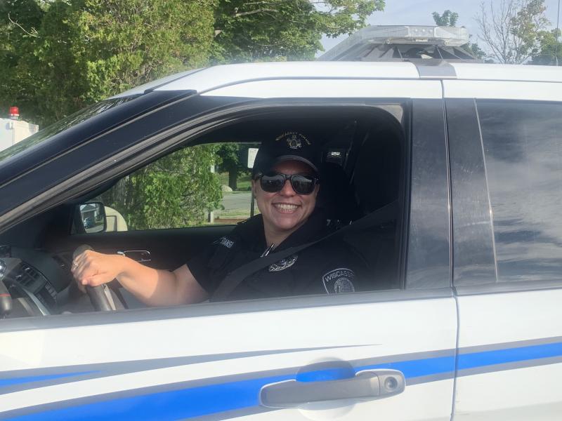 Wiscasset Reserve Officer Emily Christiansen on the waterfront. SUSAN JOHNS/Wiscasset Newspaper