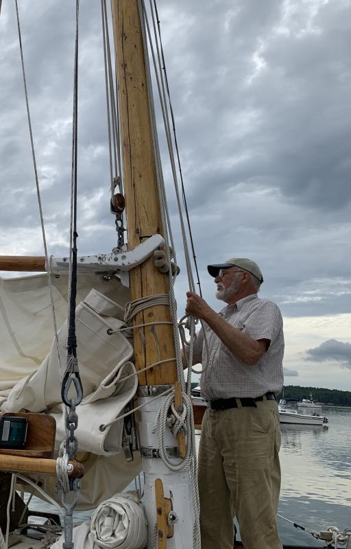 Alna’s Fred Bowers with his vessel Sycamore. SUSAN JOHNS/Wiscasset Newspaper