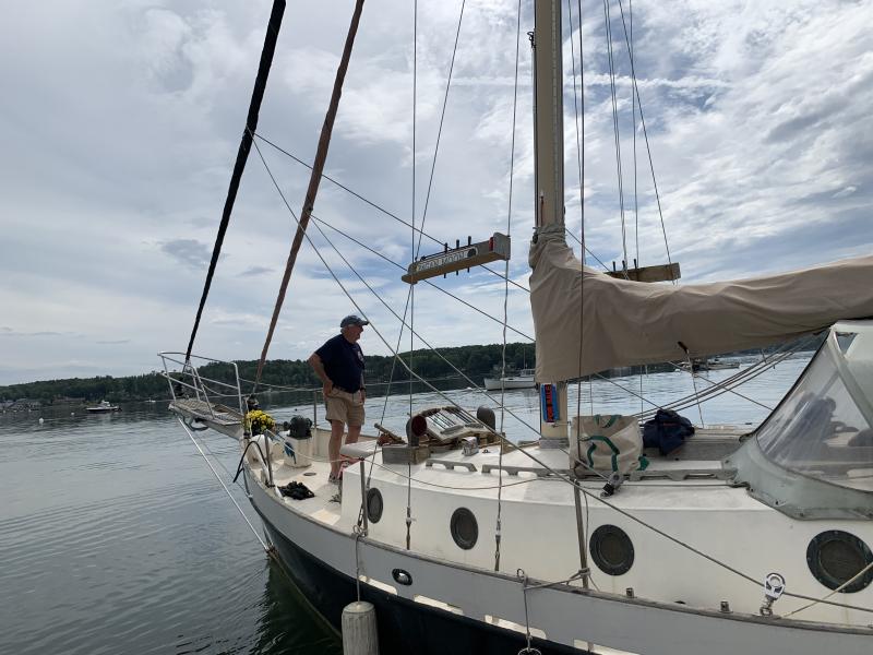 Dan Watts aboard Pagan Moon. SUSAN JOHNS/Wiscasset Newspaper