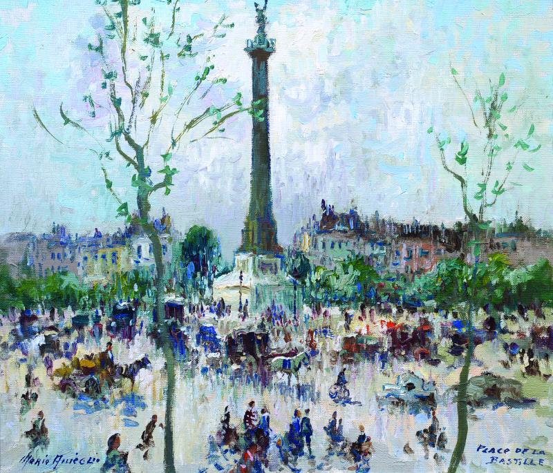 Merio Ameglio (French, 1897-1970) - “Place de la Bastille,” oil on canvas, 18" x 21.” Courtesy of Wiscasset Bay Gallery Merio Ameglio