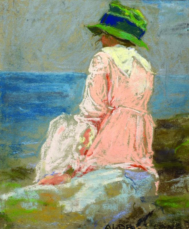 American/European (19th/early 20th c.), “By the Seashore,” pastel, 11 1/2" x 9 1/2." Courtesy of Wiscasset Bay Gallery