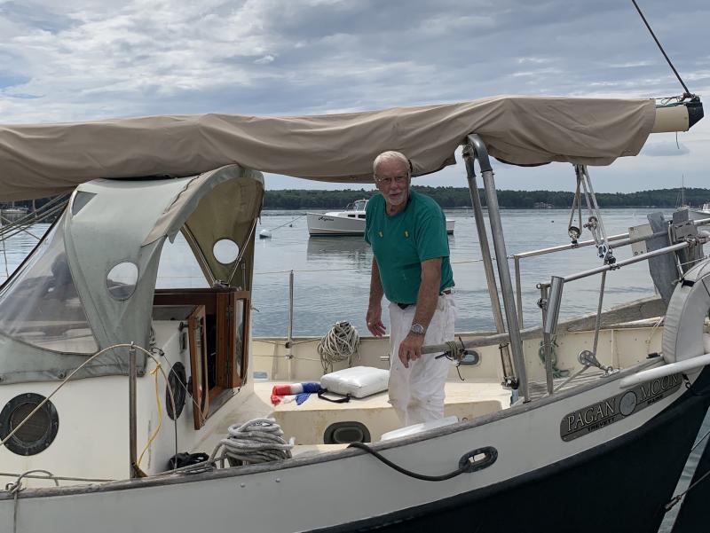 Alan Boyes on his vessel Pagan Moon. SUSAN JOHNS/Wiscasset Newspaper