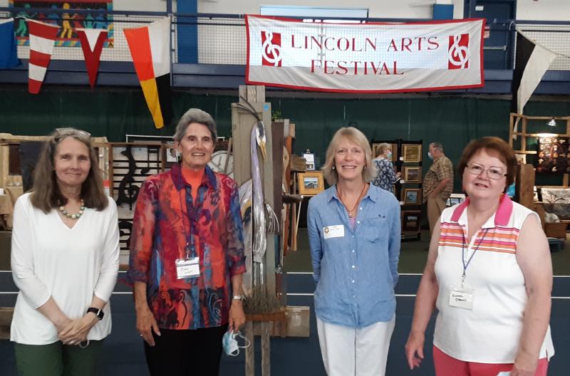 Lincoln Arts Festival team, from left, Rosemary Bourette, Administrator, Jody Lunt, President, Leslie Muir-Volpe, Art for Art’s Sake Coordinator and Carol Craigin, Program Chair. JANE CARPENTER/Boothbay Register
