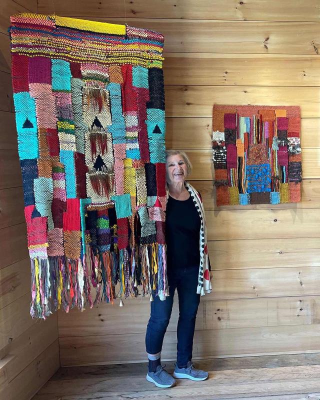 Priscilla May Alden and “Ceremonial Dress.” Courtesy of the gallery