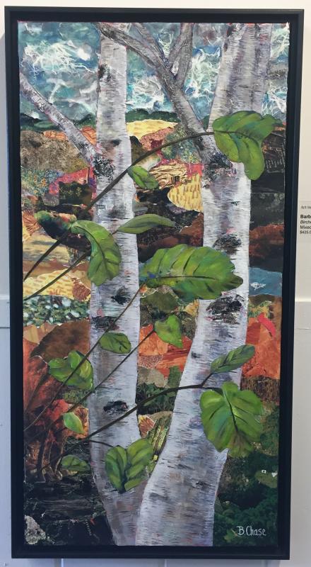 Barbara Chase’s “Birches,” mixed media. Barbara Chase