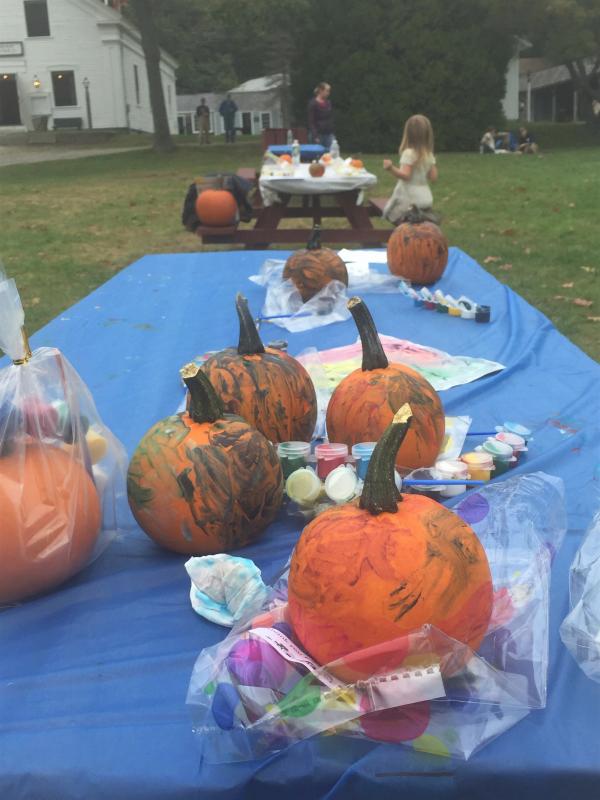 Decorated pumpkins were left out to dry; there were trains to ride and corn hole to play! LISA KRISTOFF/Boothbay Register