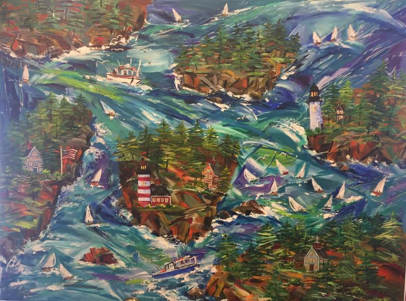 Sandra Chase-Morrissey’s “Maine’s Oceans,” acrylics. Sandra Chase-Morrissey