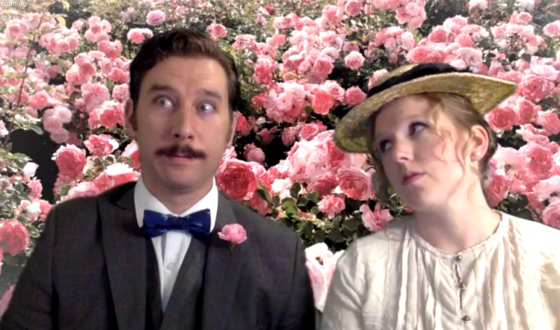 Soren and Emily Sue Barker as Algernon Moncrieff and Cecily Cardew in “The Importance of Being Earnest,” River Company’s Zoom-produced play on its YouTube channel. Courtesy of River Company