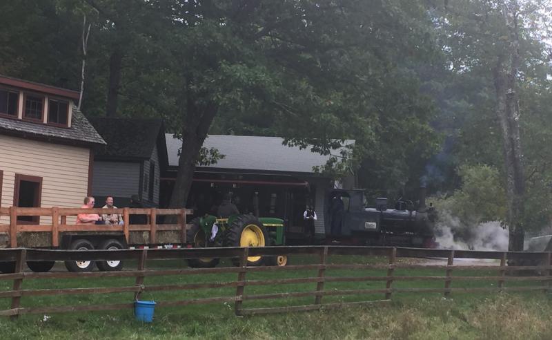 Where pumpkin wagon and steam train intersect. LISA KRISTOFF/Boothbay Register
